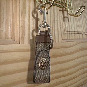Coach Brown and Tan Keychain with Gold Accent